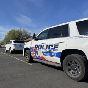 Police cruiser behind a stopped car