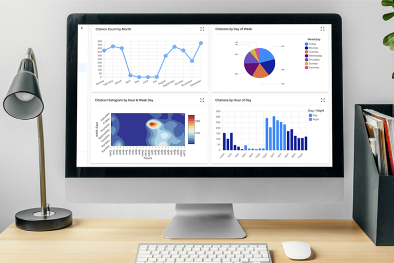 Image of charts and visualizations on desktop computer screen