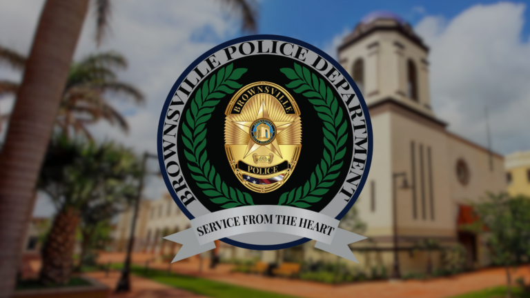 Brownsville Police Department logo over image of Brownsville City Hall