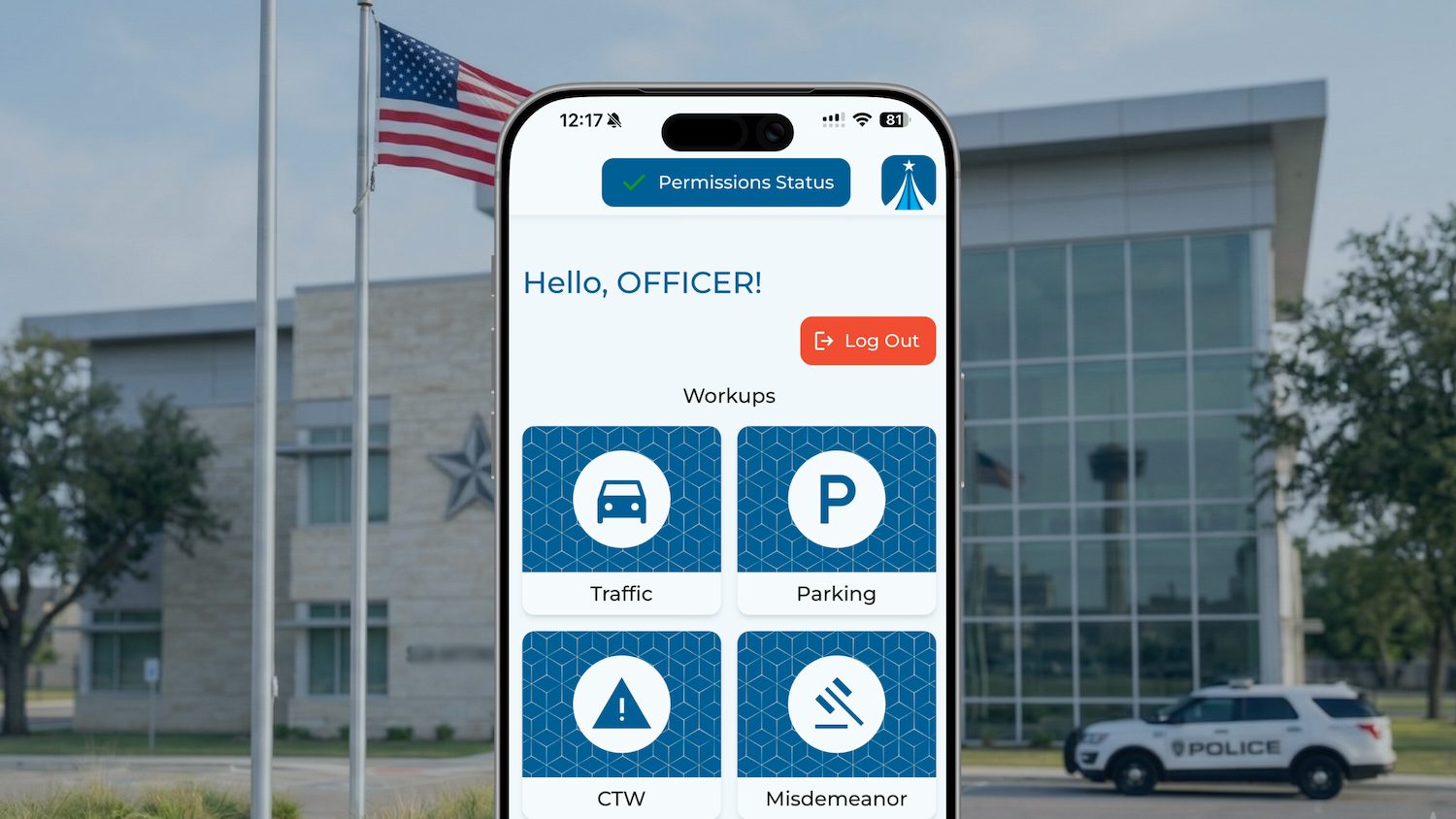 image of mobile app over building in the background