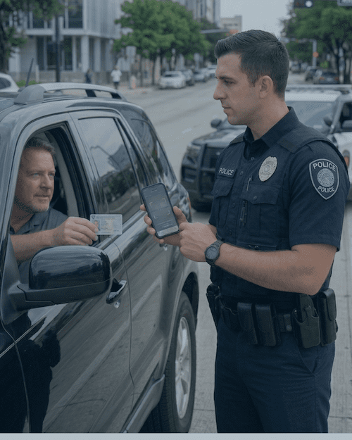 Traffic stop with officer and driver